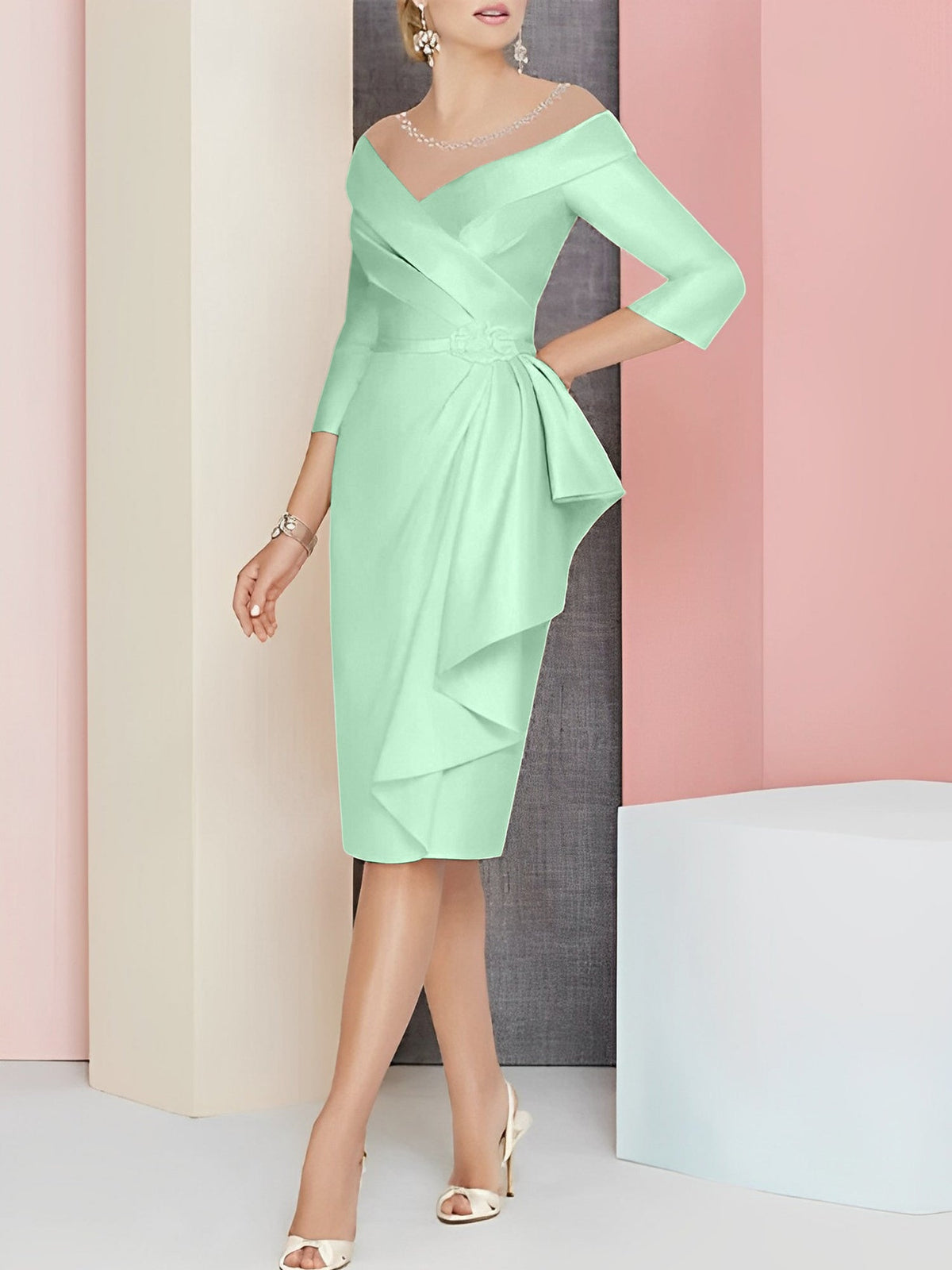 Knee Length V Neck Sheath Dress For Mother Of The Bride