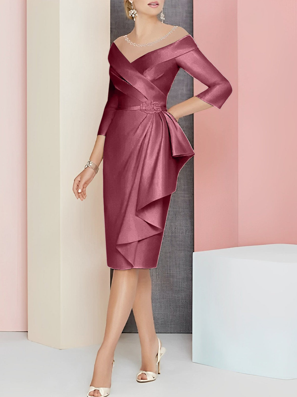 Knee Length V Neck Sheath Dress For Mother Of The Bride