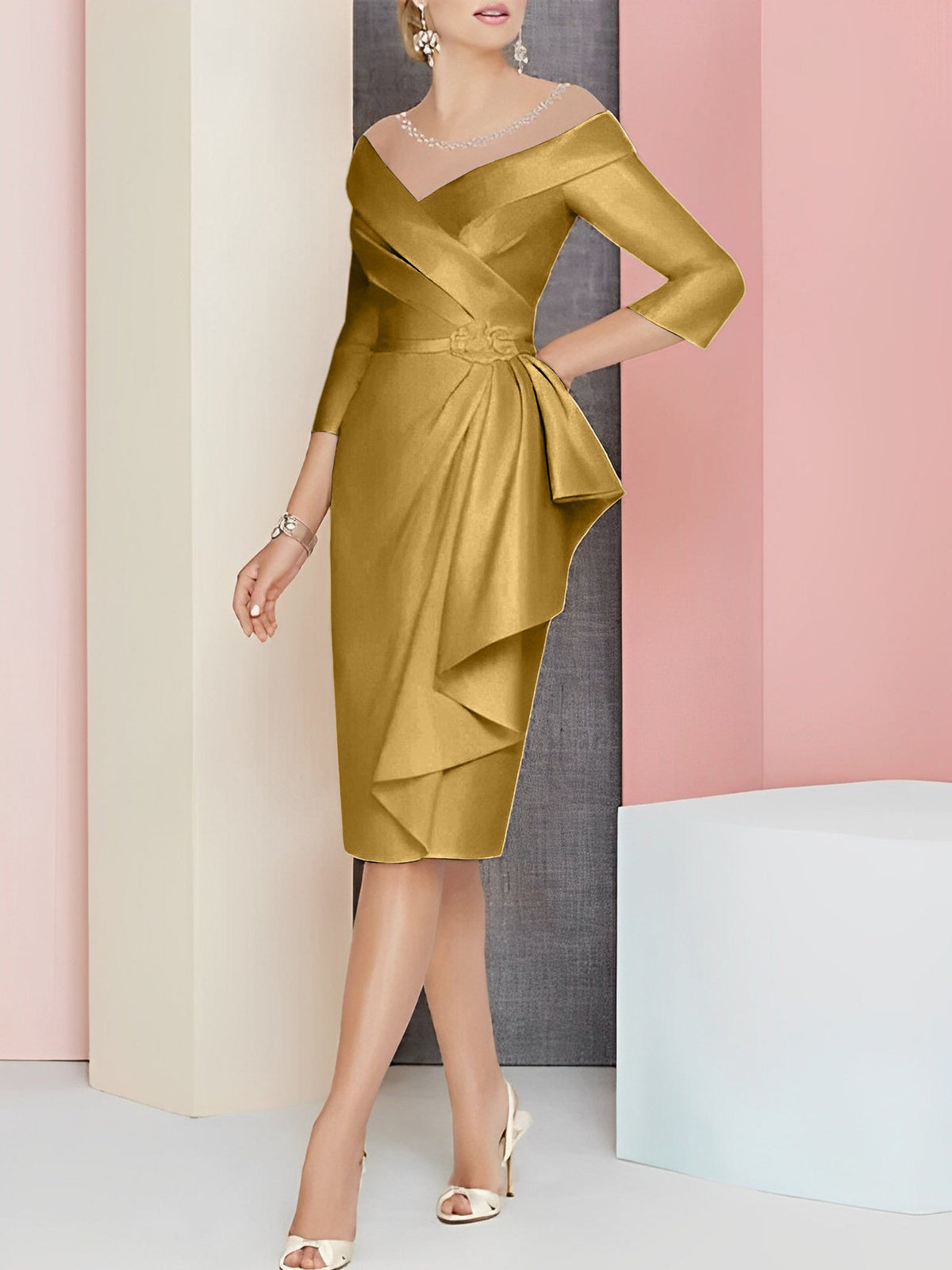 Knee Length V Neck Sheath Dress For Mother Of The Bride