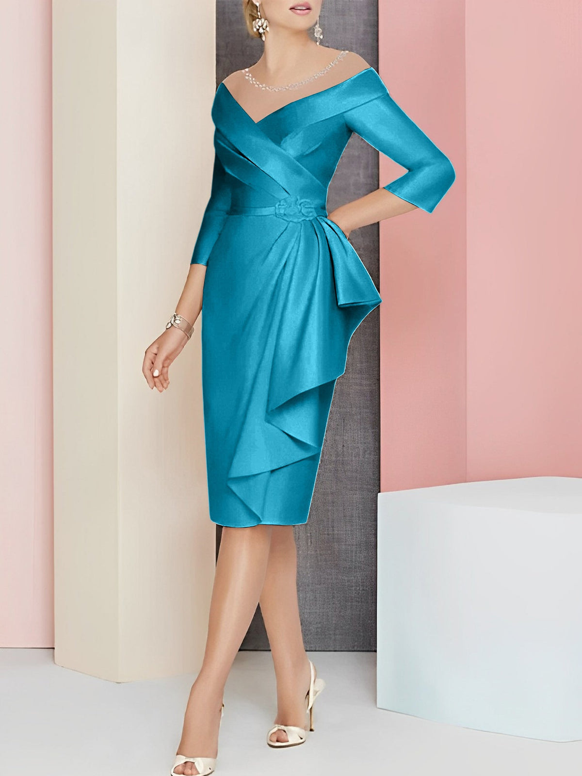 Knee Length V Neck Sheath Dress For Mother Of The Bride