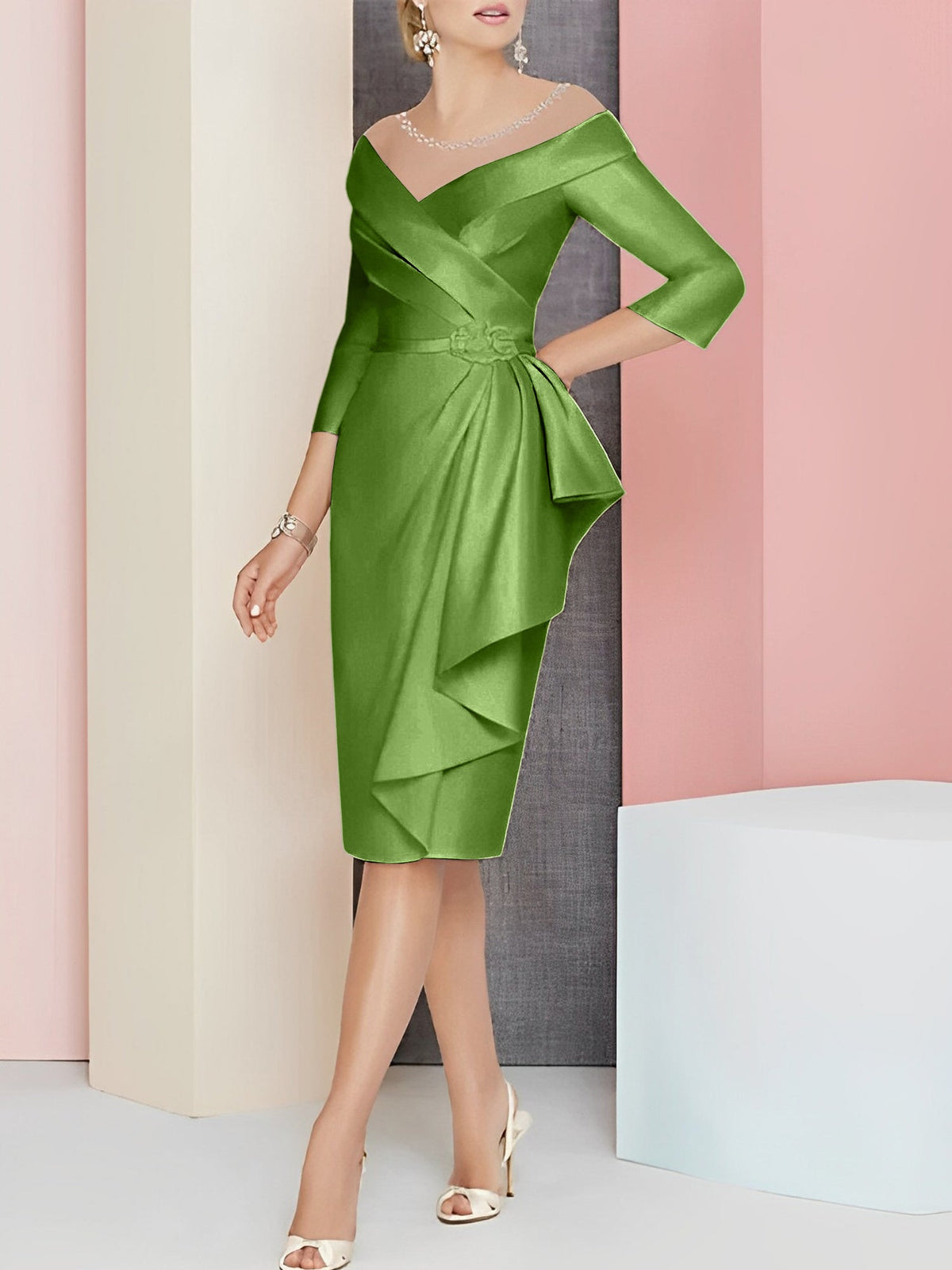 Knee Length V Neck Sheath Dress For Mother Of The Bride
