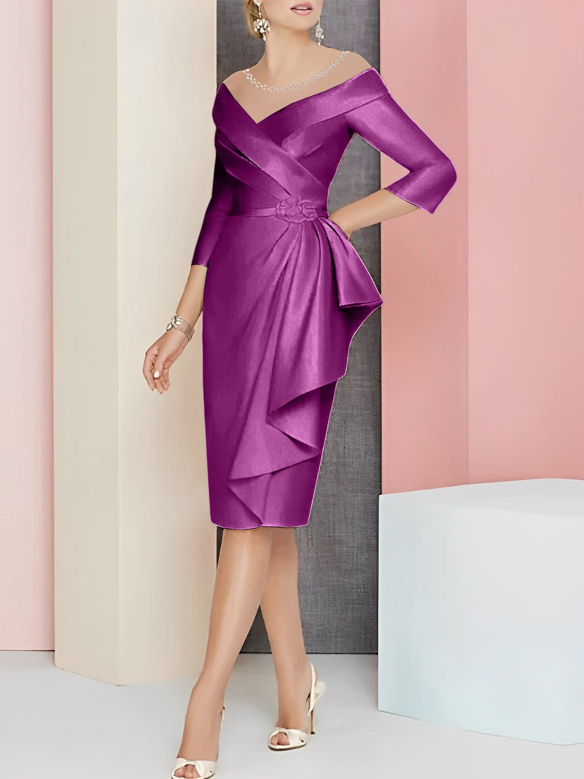 Knee Length V Neck Sheath Dress For Mother Of The Bride