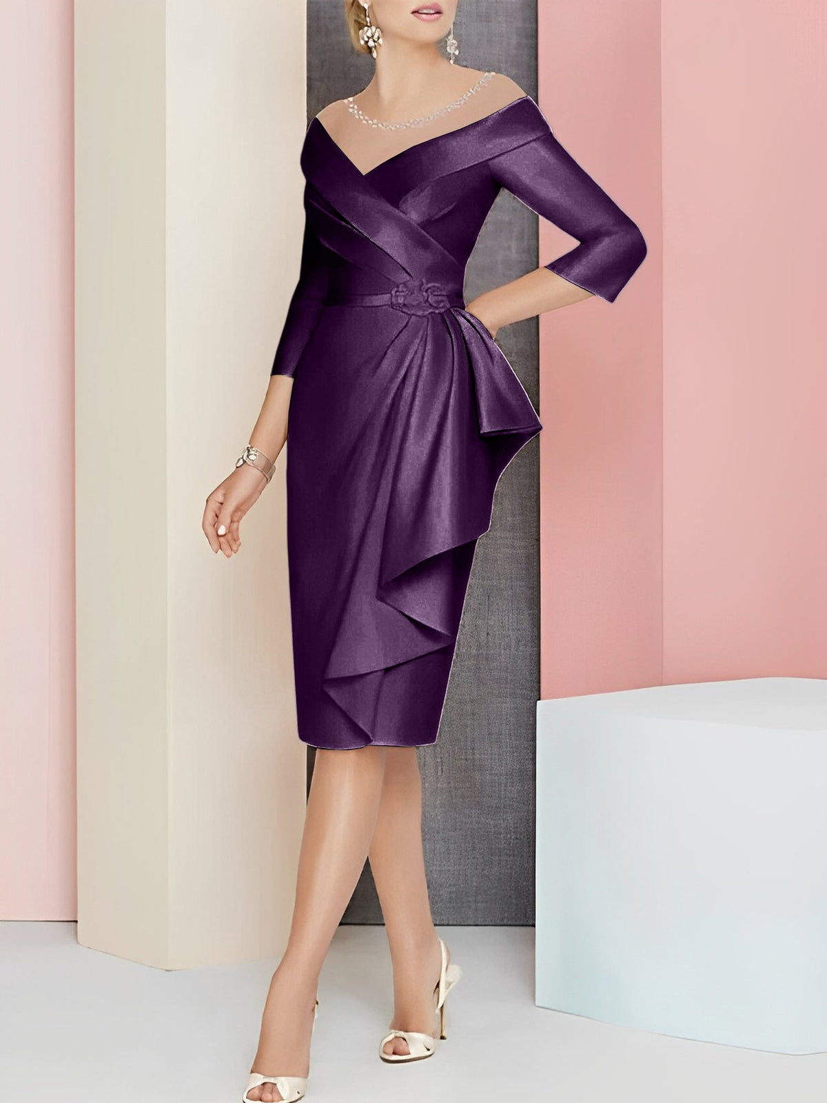Knee Length V Neck Sheath Dress For Mother Of The Bride