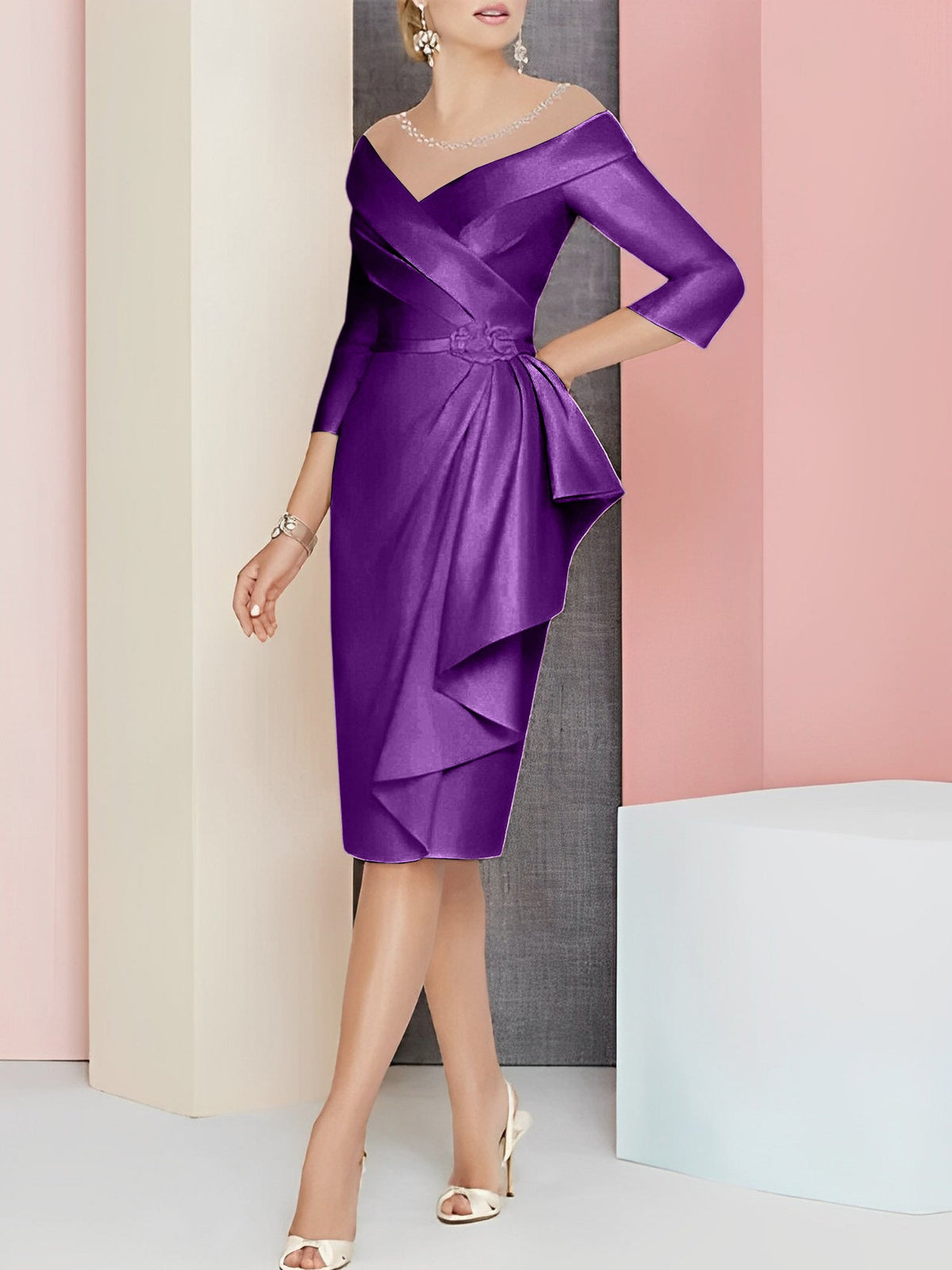 Knee Length V Neck Sheath Dress For Mother Of The Bride
