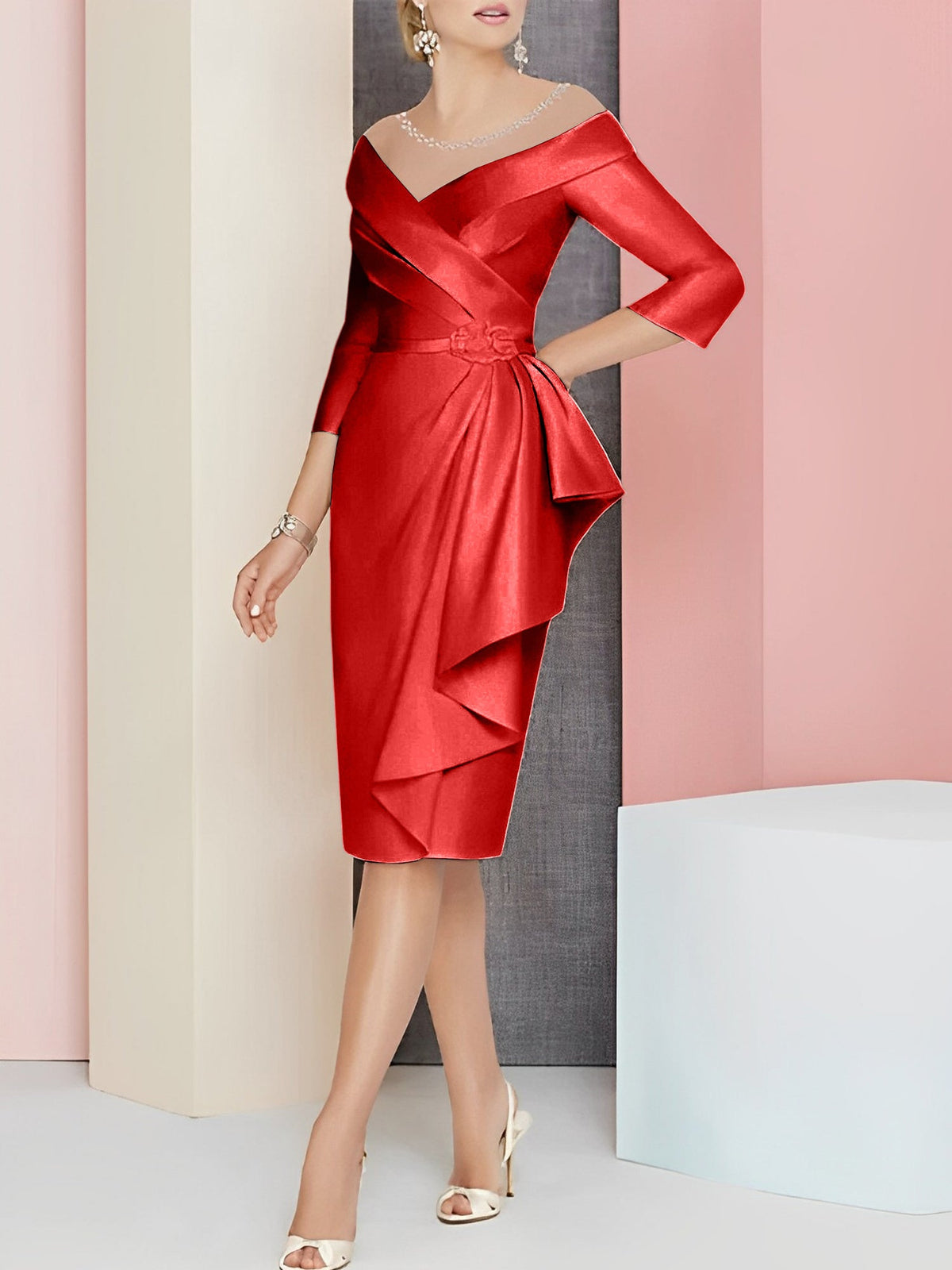 Knee Length V Neck Sheath Dress For Mother Of The Bride