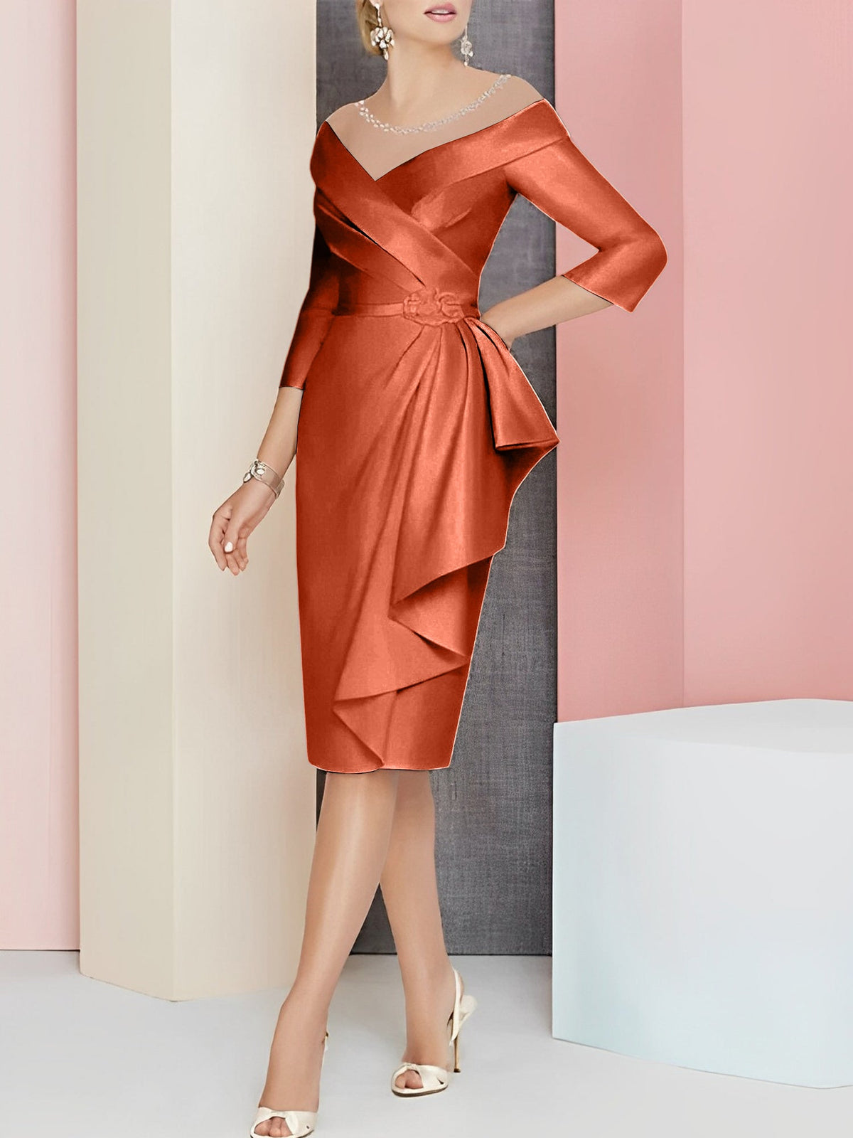 Knee Length V Neck Sheath Dress For Mother Of The Bride