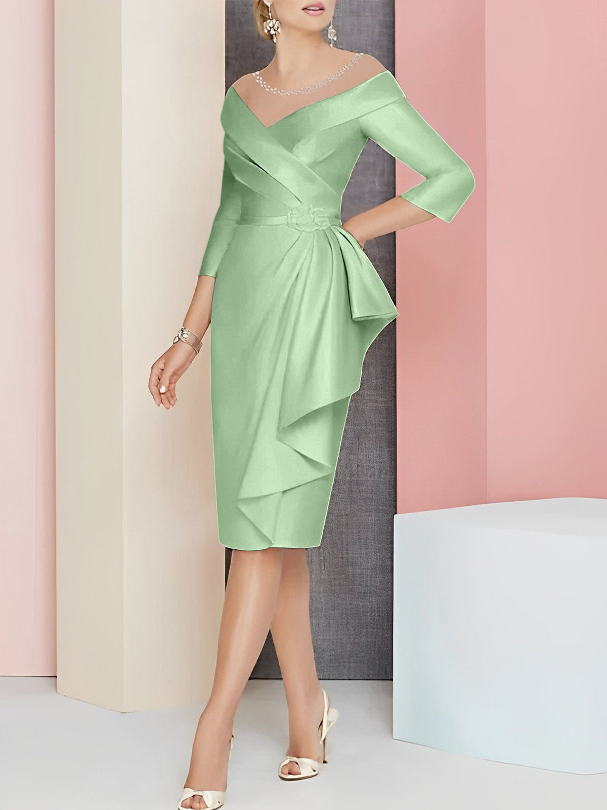 Knee Length V Neck Sheath Dress For Mother Of The Bride
