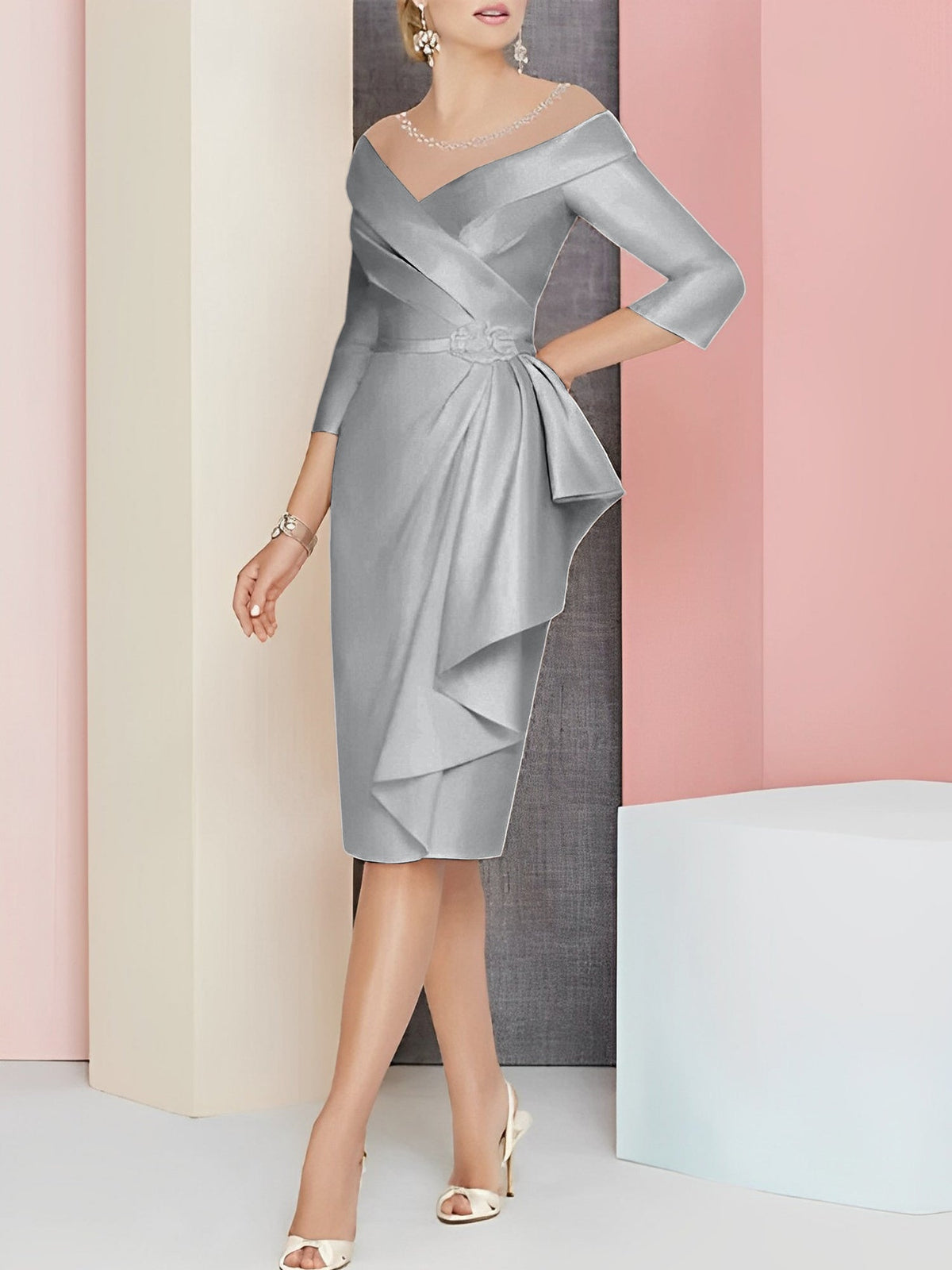 Knee Length V Neck Sheath Dress For Mother Of The Bride