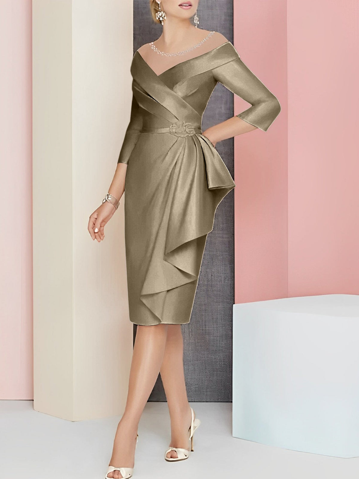 Knee Length V Neck Sheath Dress For Mother Of The Bride