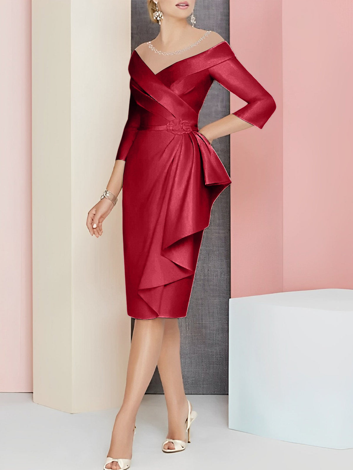 Knee Length V Neck Sheath Dress For Mother Of The Bride