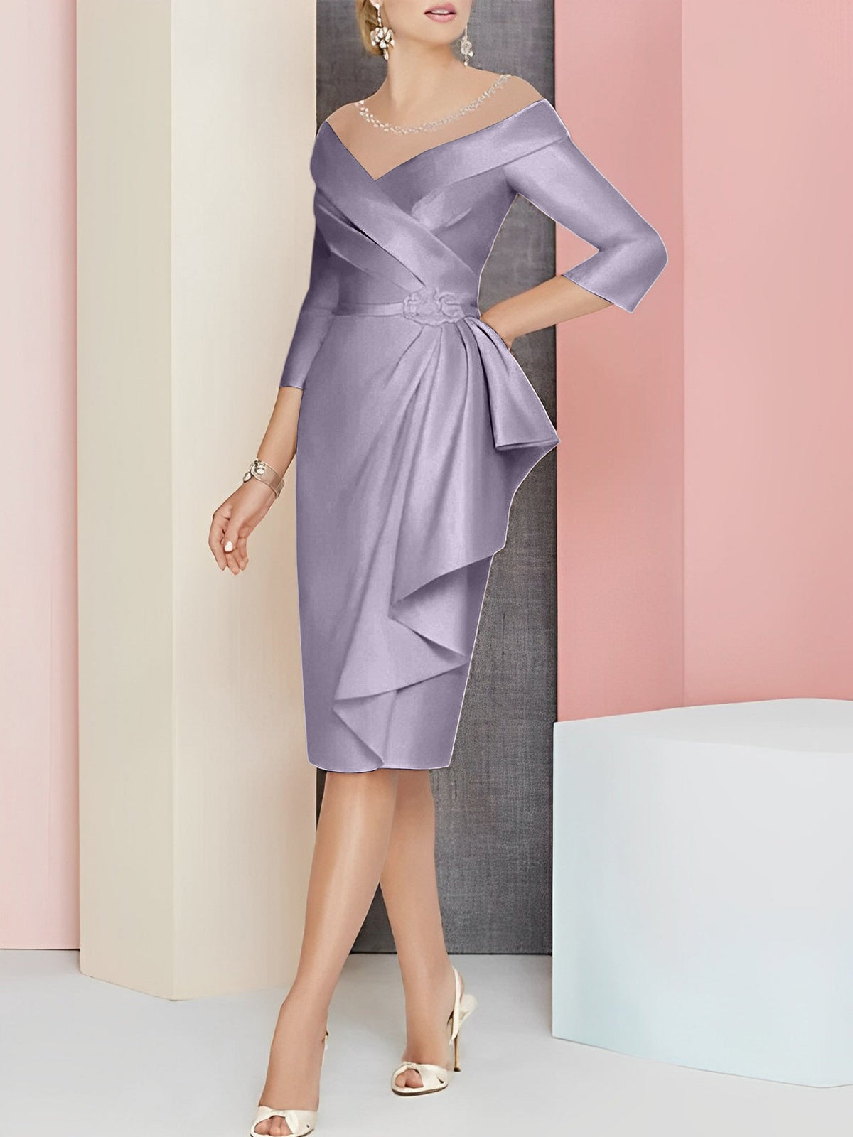 Knee Length V Neck Sheath Dress For Mother Of The Bride