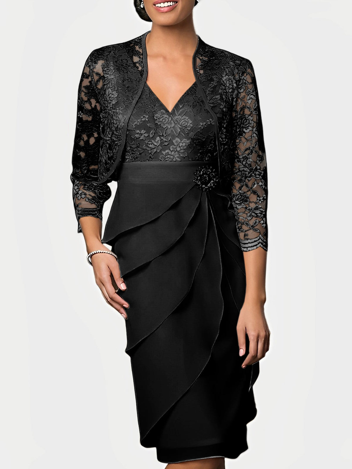 Knee-Length V-Neck Sheath Mother of the Bride Column Dresses