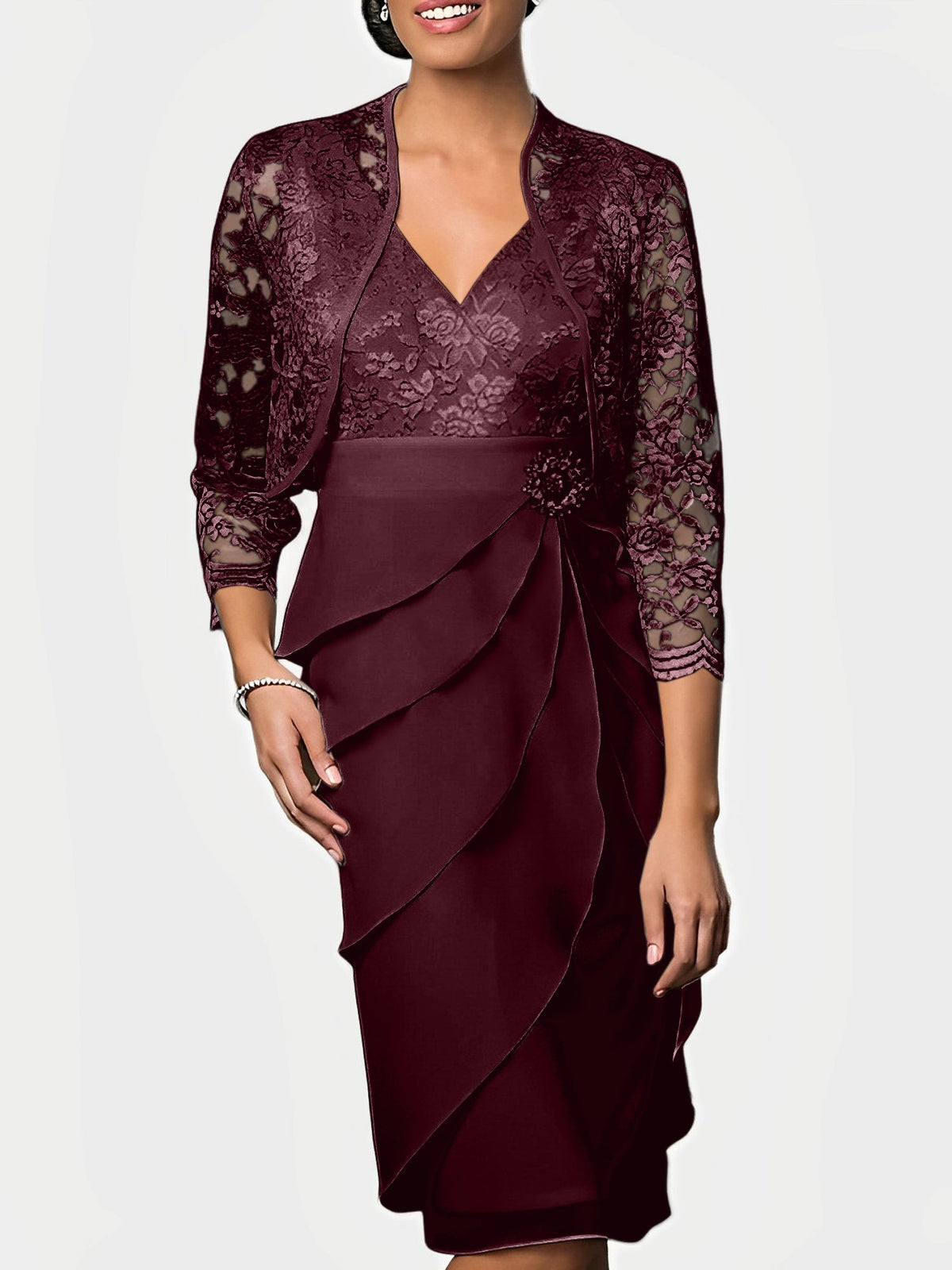 Knee-Length V-Neck Sheath Mother of the Bride Column Dresses