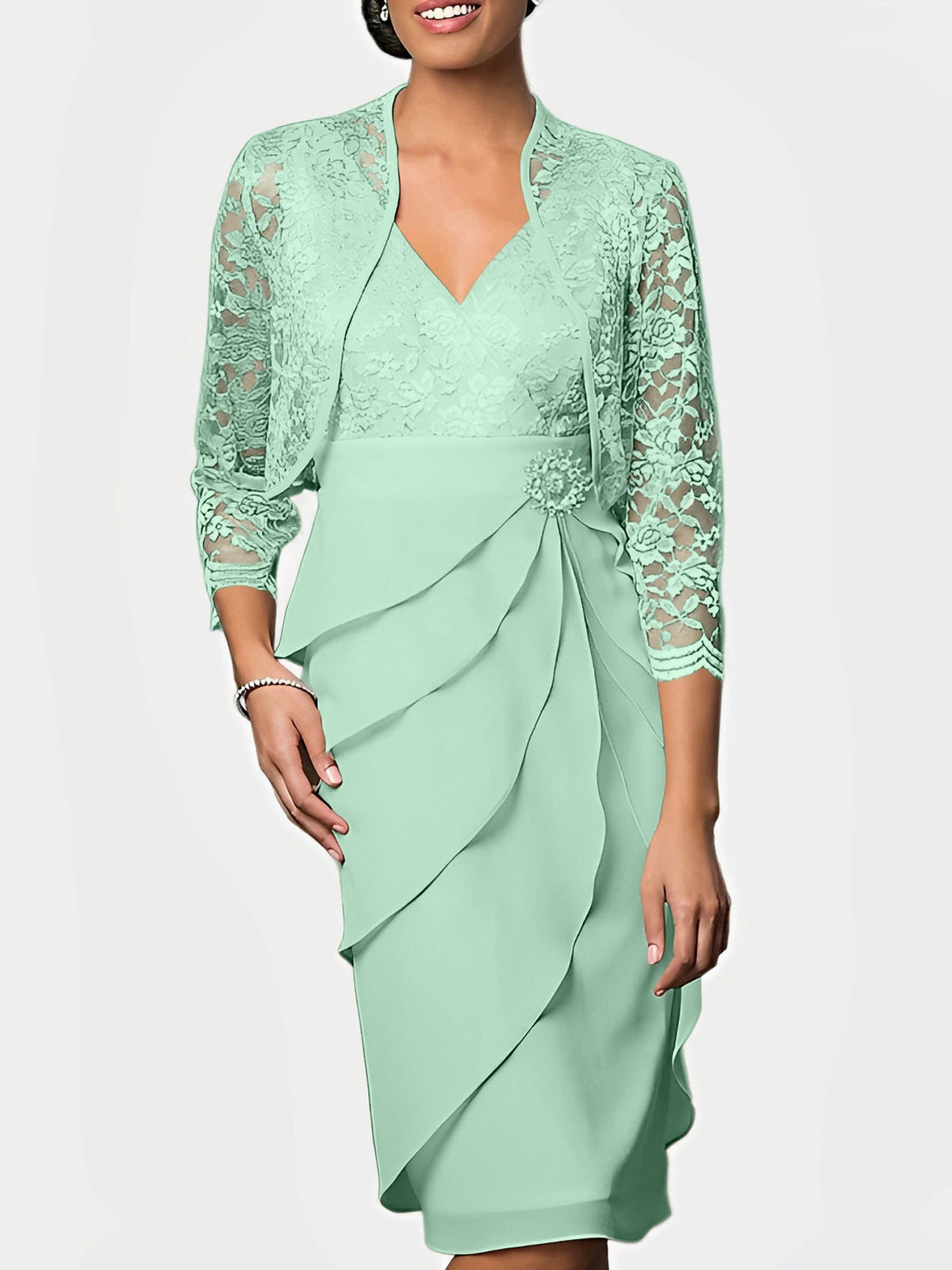 Knee-Length V-Neck Sheath Mother of the Bride Column Dresses
