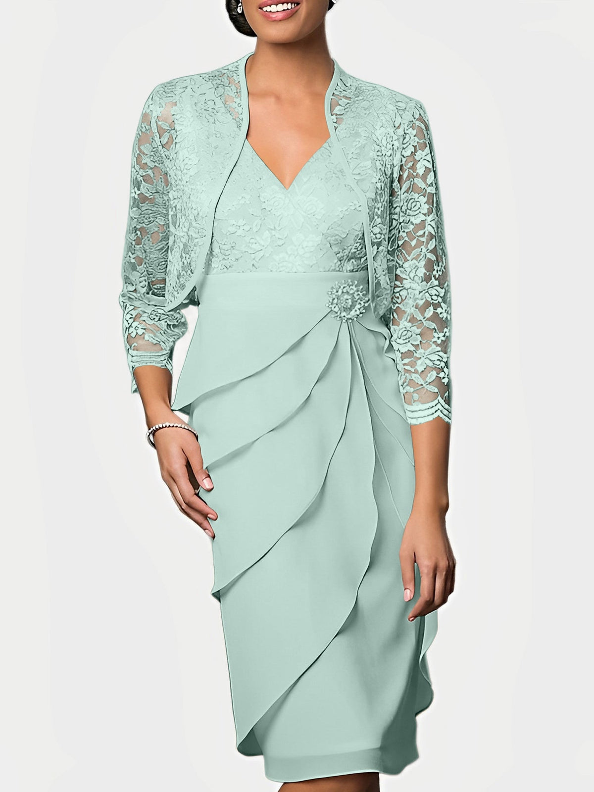 Knee-Length V-Neck Sheath Mother of the Bride Column Dresses