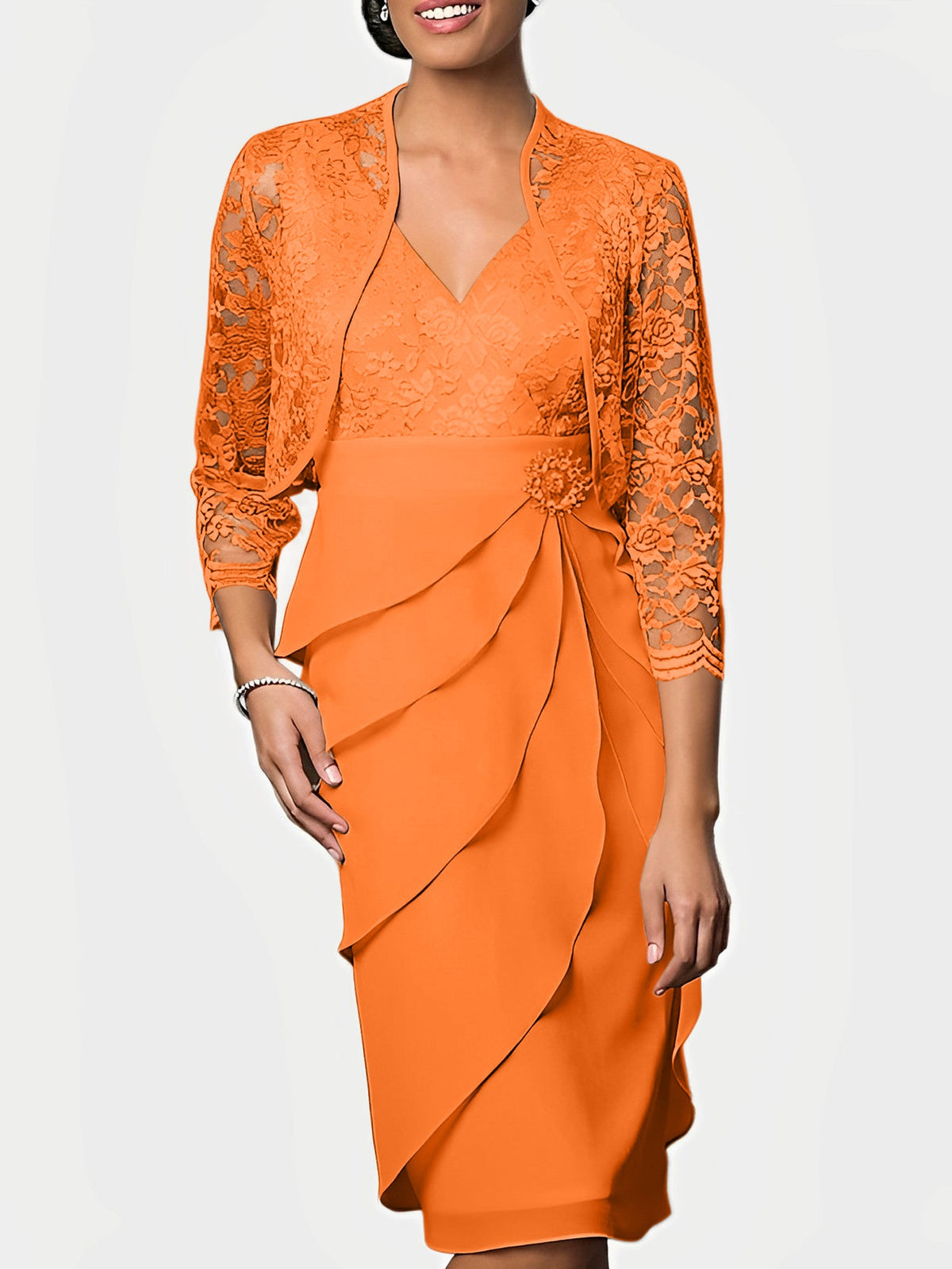 Knee-Length V-Neck Sheath Mother of the Bride Column Dresses