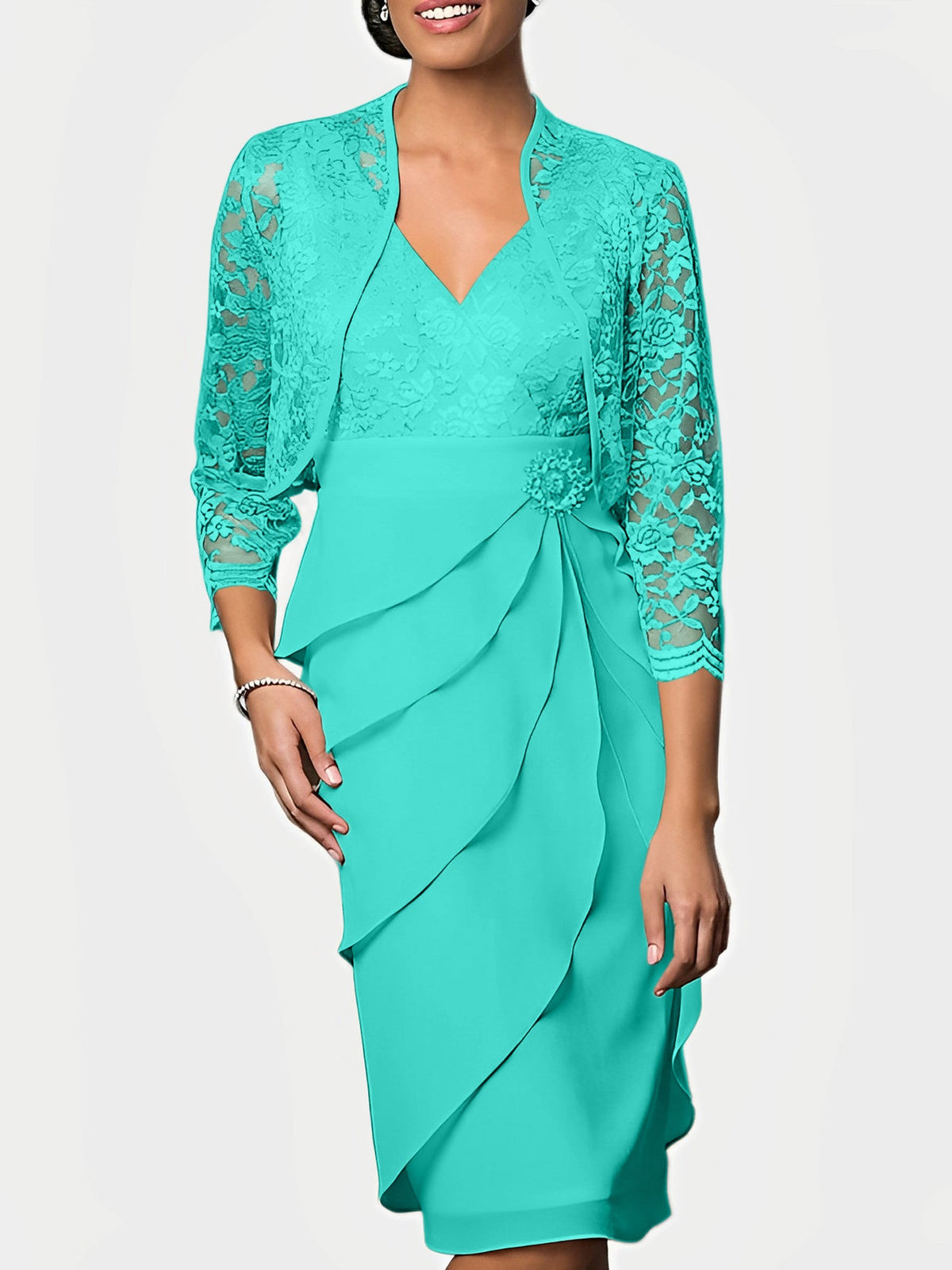 Knee-Length V-Neck Sheath Mother of the Bride Column Dresses