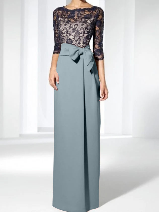 Floor Length Mother Of The Bride Dress Jewel Neck Sheath Gown