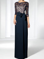 Floor Length Mother Of The Bride Dress Jewel Neck Sheath Gown