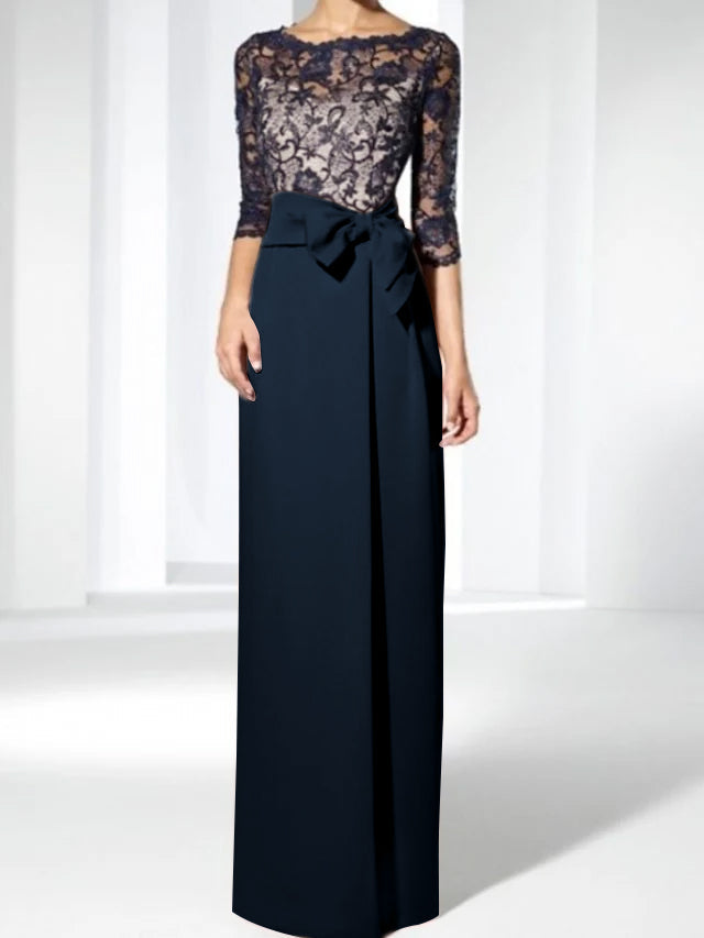 Floor Length Mother Of The Bride Dress Jewel Neck Sheath Gown