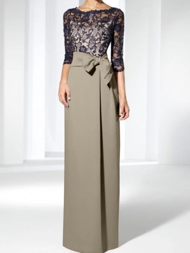 Floor Length Mother Of The Bride Dress Jewel Neck Sheath Gown