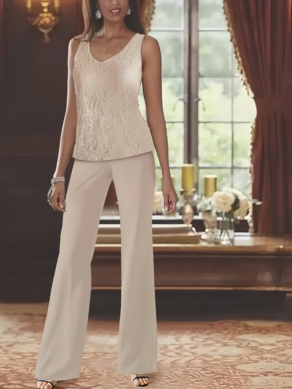 Elegant Mother of the Bride Pantsuits in Chiffon with Jacket