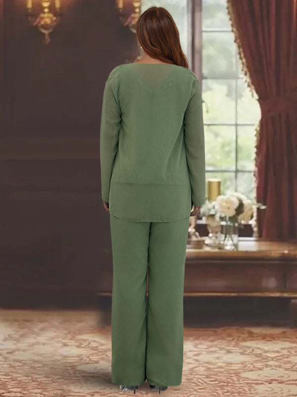 Plus Size Chiffon Pantsuits With Jacket For Mother Of The Bride