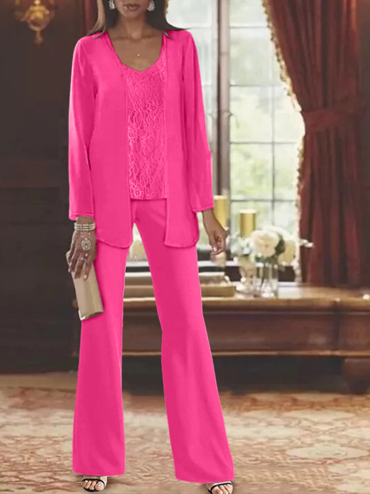 Elegant Mother of the Bride Pantsuits in Chiffon with Jacket