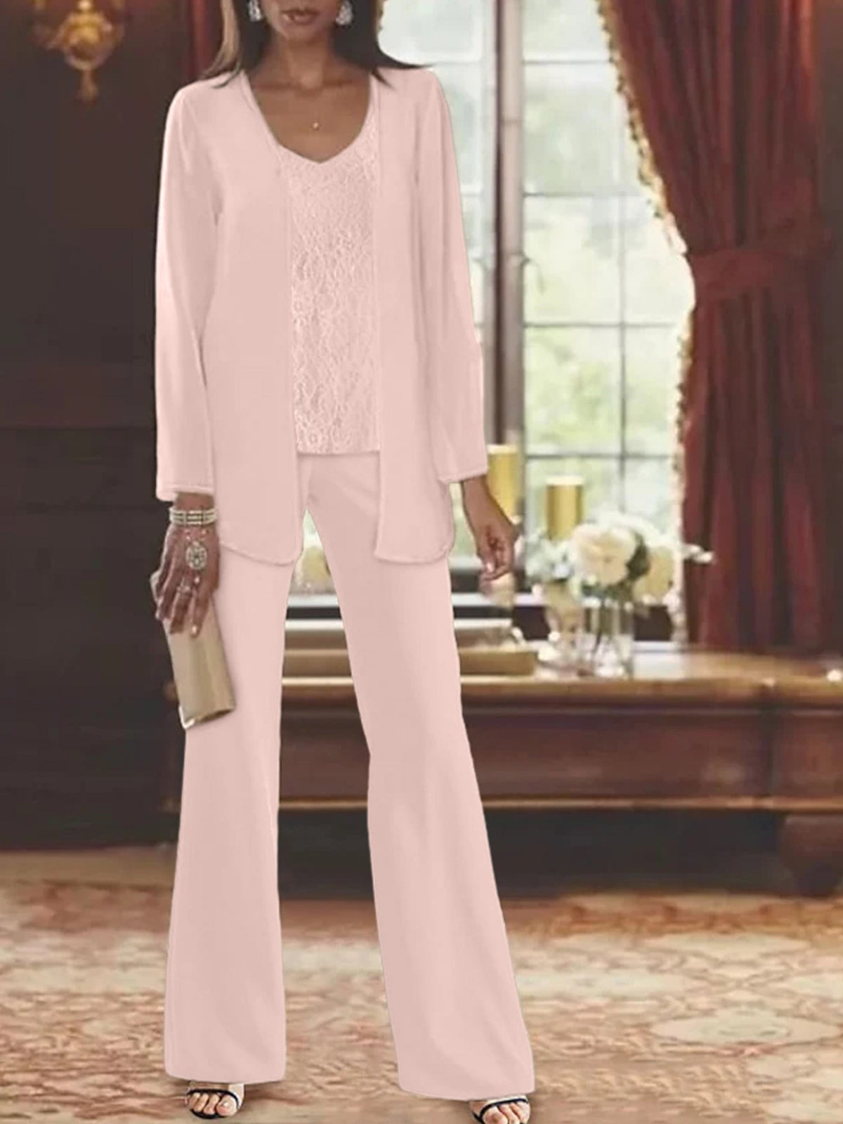 Elegant Mother of the Bride Pantsuits in Chiffon with Jacket