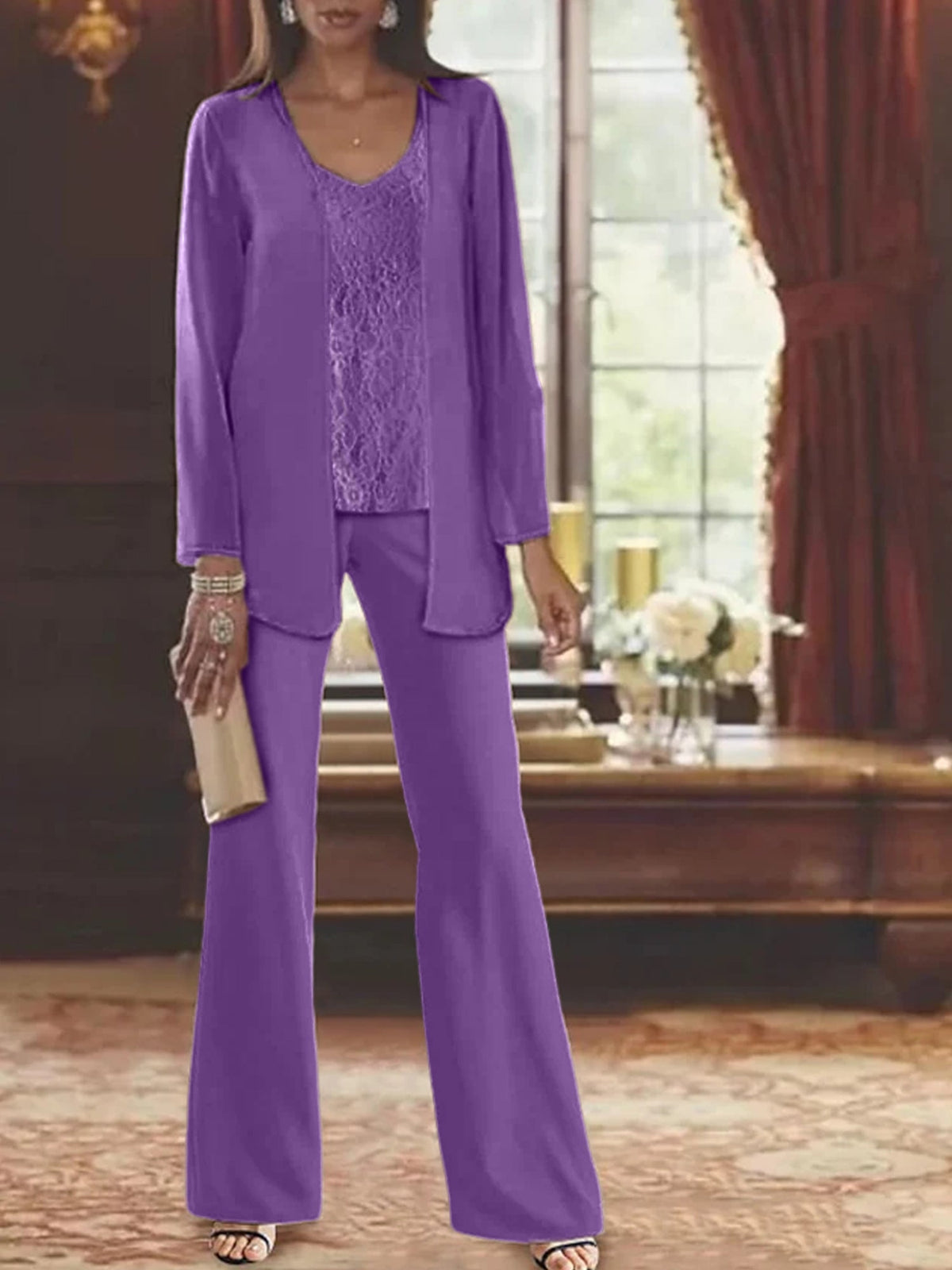 Elegant Mother of the Bride Pantsuits in Chiffon with Jacket
