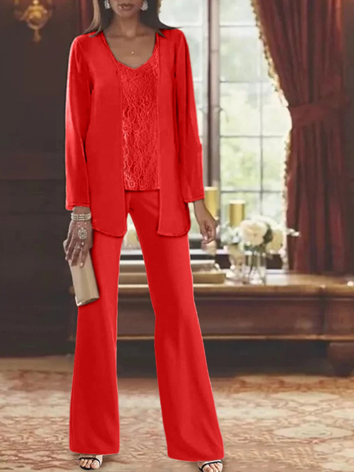 Elegant Mother of the Bride Pantsuits in Chiffon with Jacket