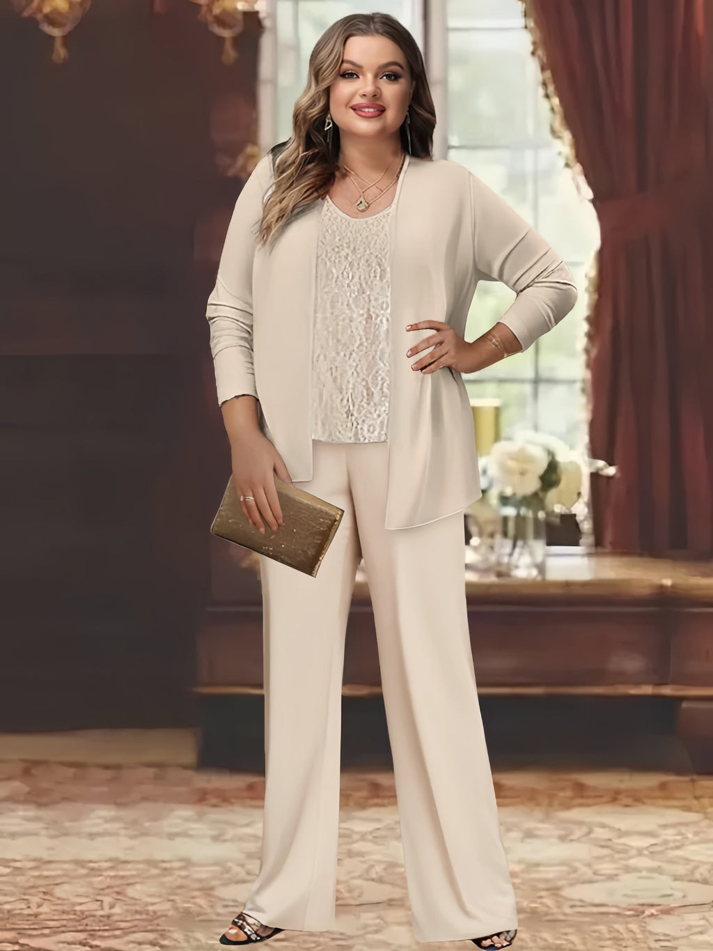 Plus Size Chiffon Pantsuits With Jacket For Mother Of The Bride