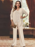 Plus Size Chiffon Pantsuits With Jacket For Mother Of The Bride