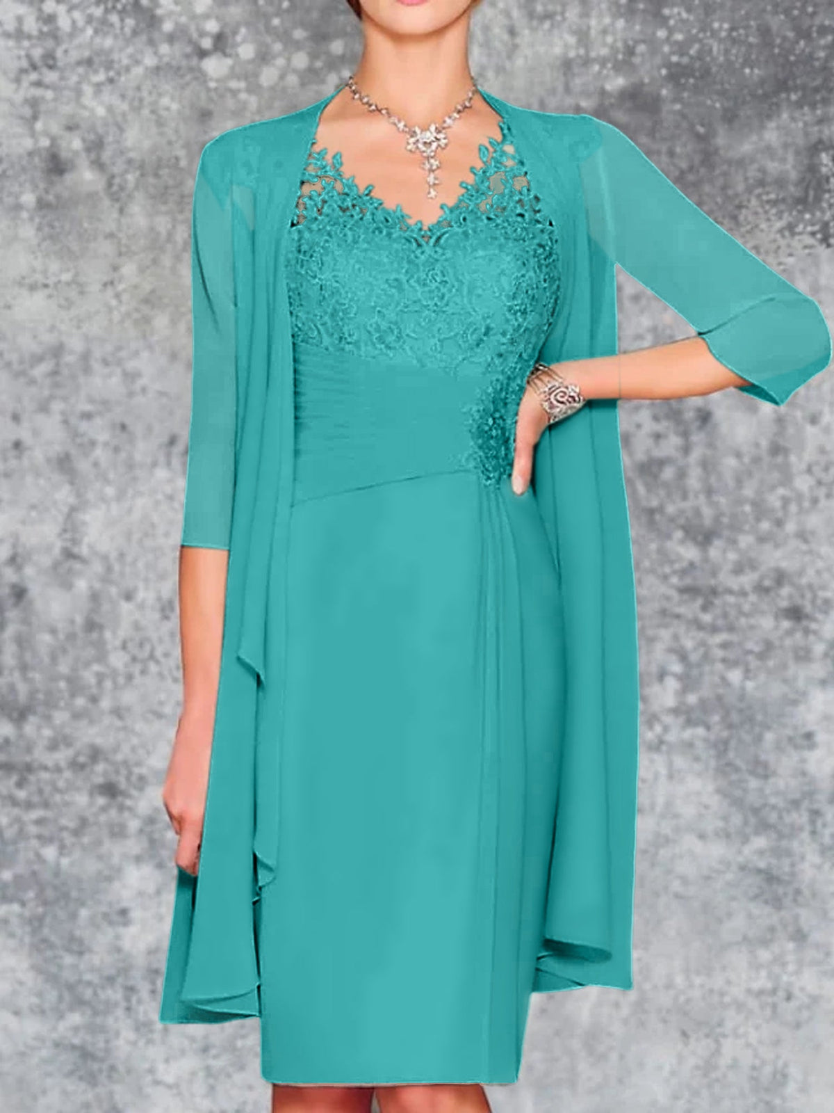 Knee-Length V-Neck Sheath/Column Mother of the Bride Dresses