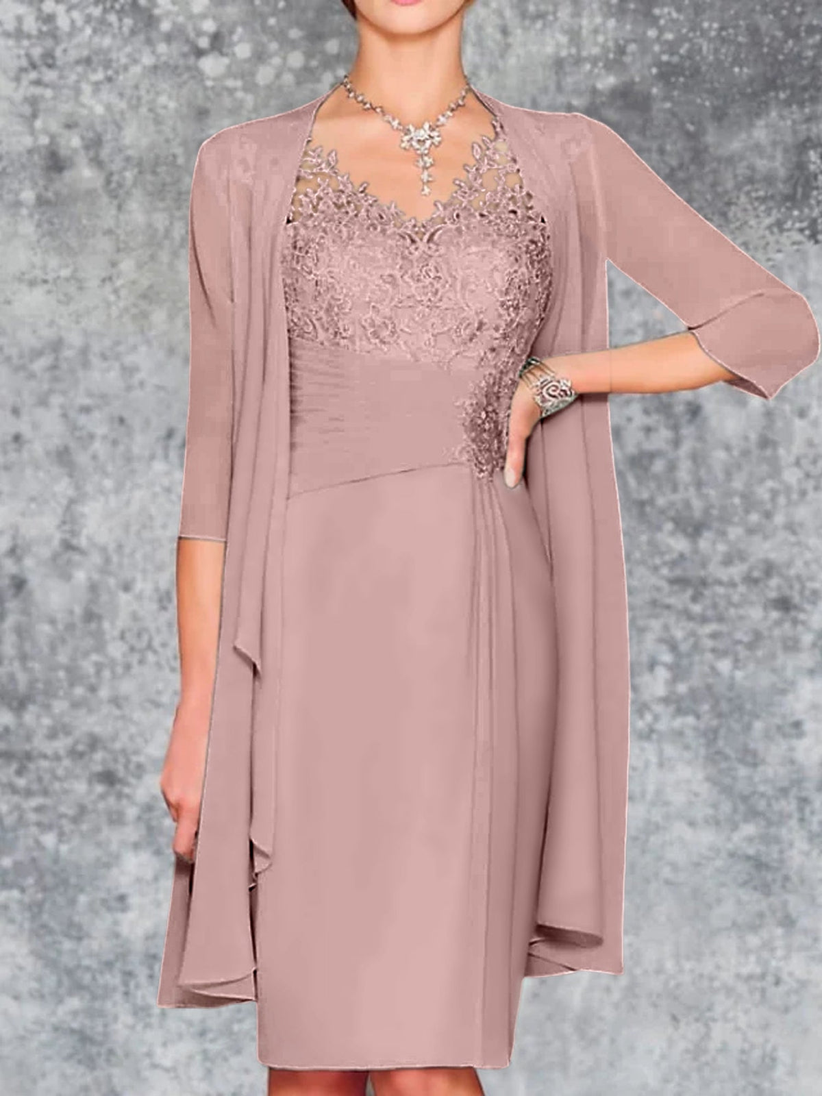 Knee-Length V-Neck Sheath/Column Mother of the Bride Dresses