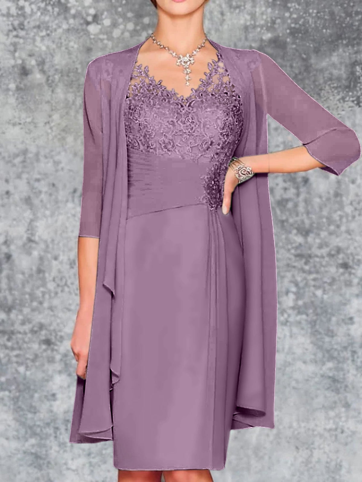 Knee-Length V-Neck Sheath/Column Mother of the Bride Dresses