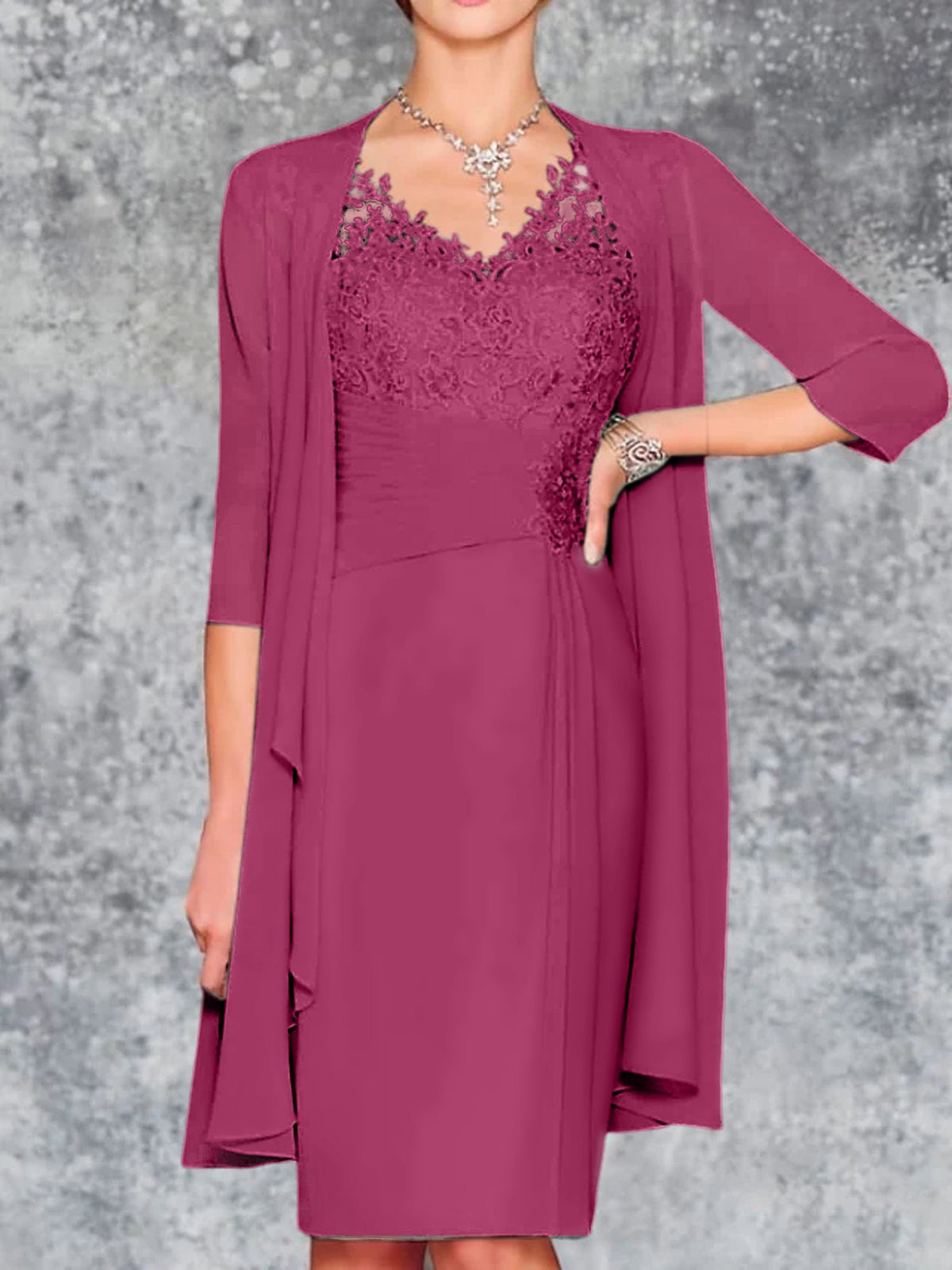 Knee-Length V-Neck Sheath/Column Mother of the Bride Dresses