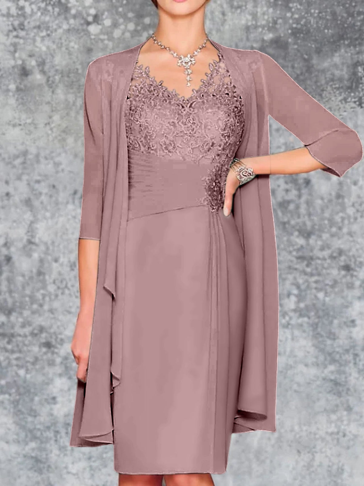 Knee-Length V-Neck Sheath/Column Mother of the Bride Dresses