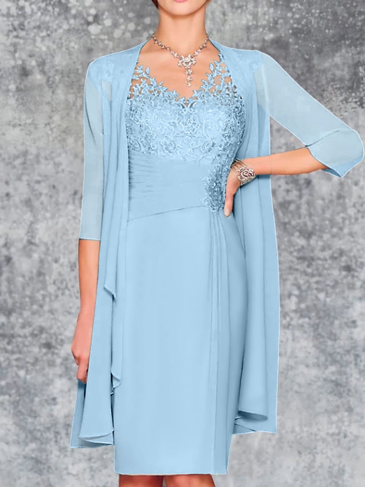 Knee-Length V-Neck Sheath/Column Mother of the Bride Dresses