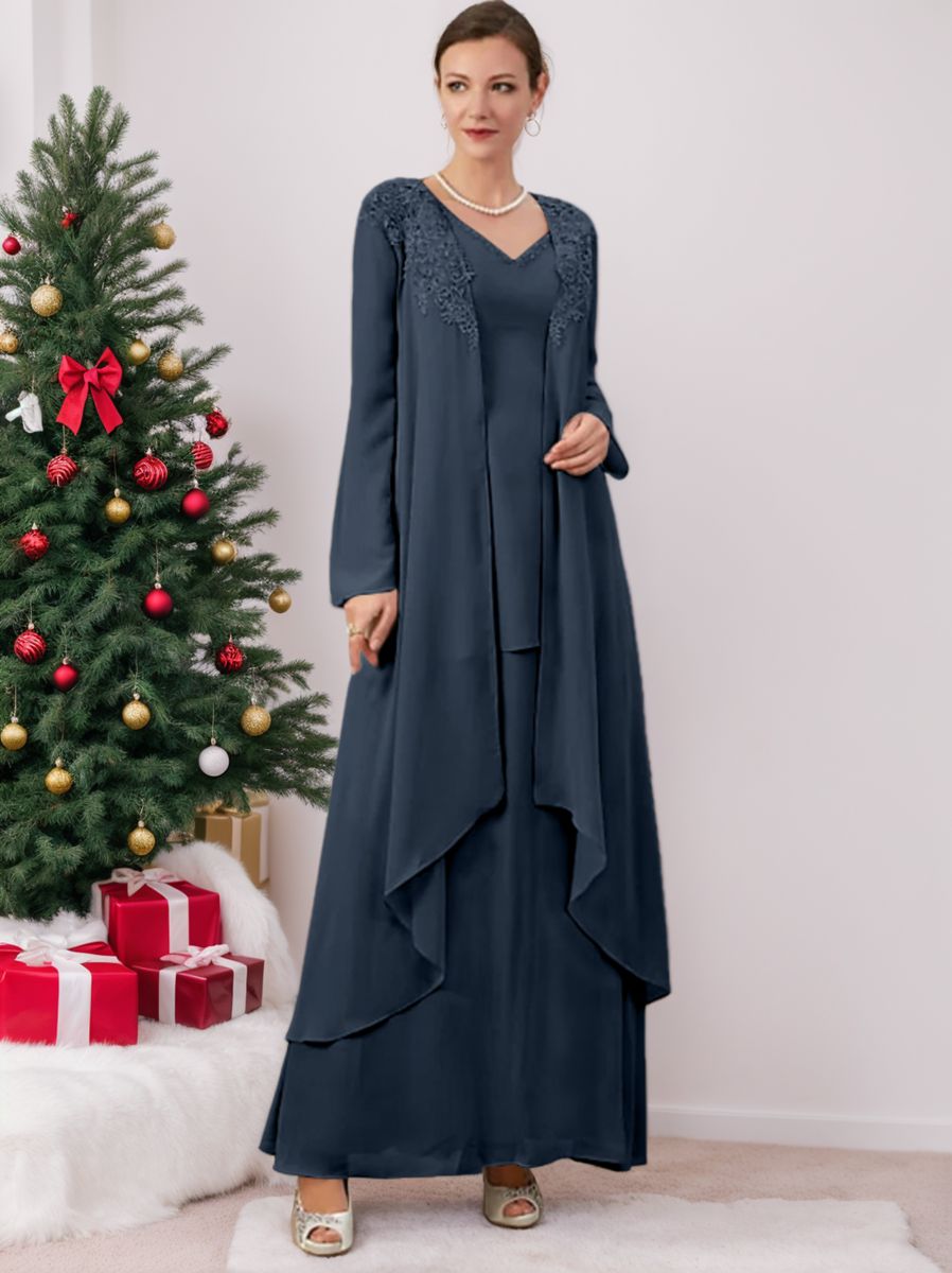 Floor Length V Neck A Line Princess Gown For Mother Of The Bride