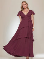 Plus Size V Neck A Line Floor Length Mother Of The Bride Dress With Ruffles