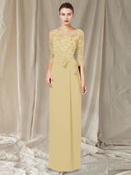 Floor Length Mother Of The Bride Dress Jewel Neck Sheath Column Silhouette
