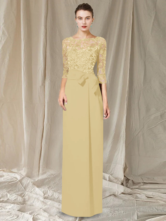 Floor Length Mother Of The Bride Dress Jewel Neck Sheath Column Silhouette