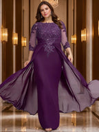 Floor Length A Line Mother Of The Bride Dress With Jewel Neckline