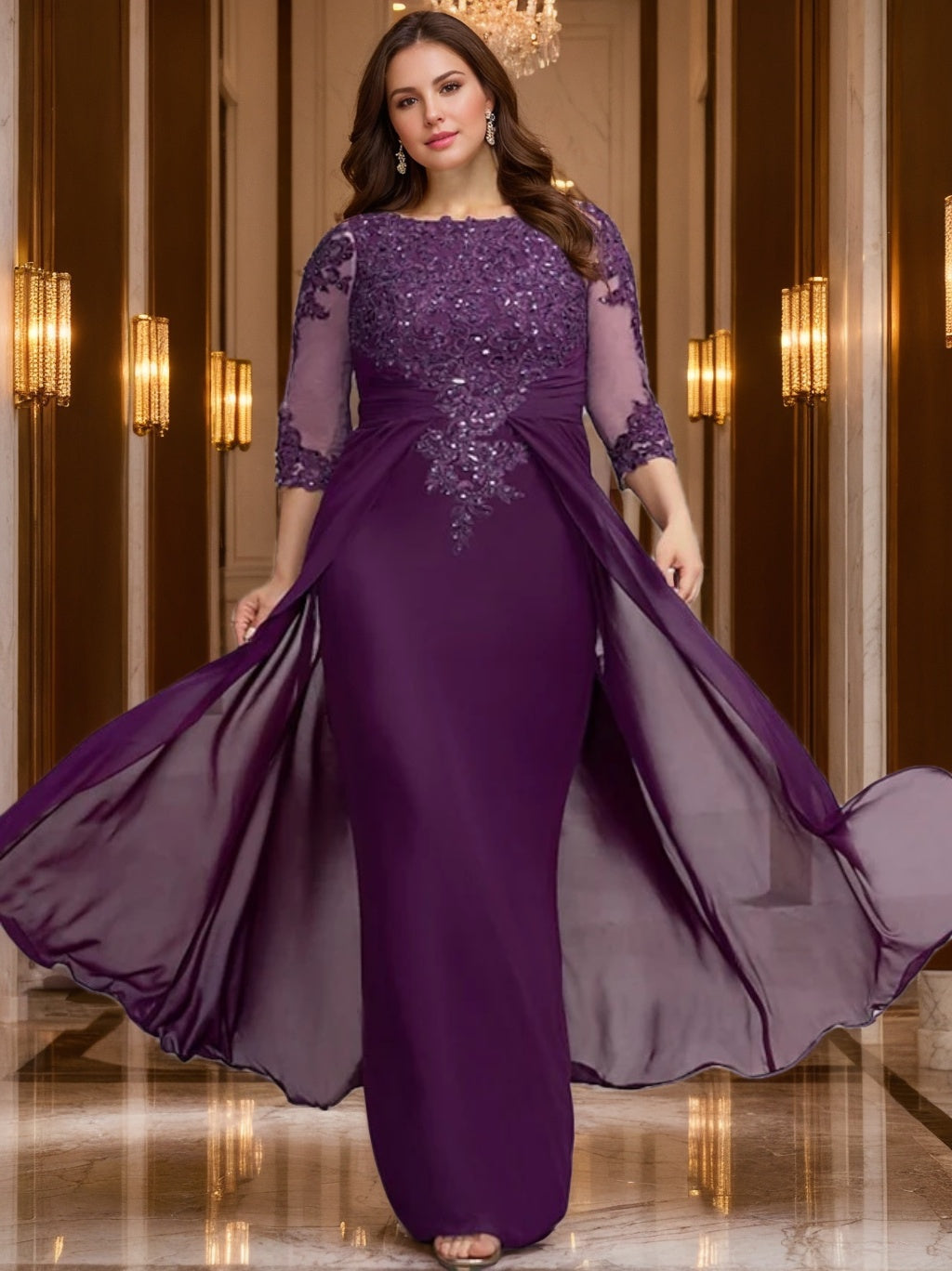 Floor Length A Line Mother Of The Bride Dress With Jewel Neckline