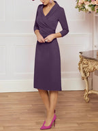 Etui-/Säulen-Kleid mit V-Ausschnitt und knielang für die Brautmutter