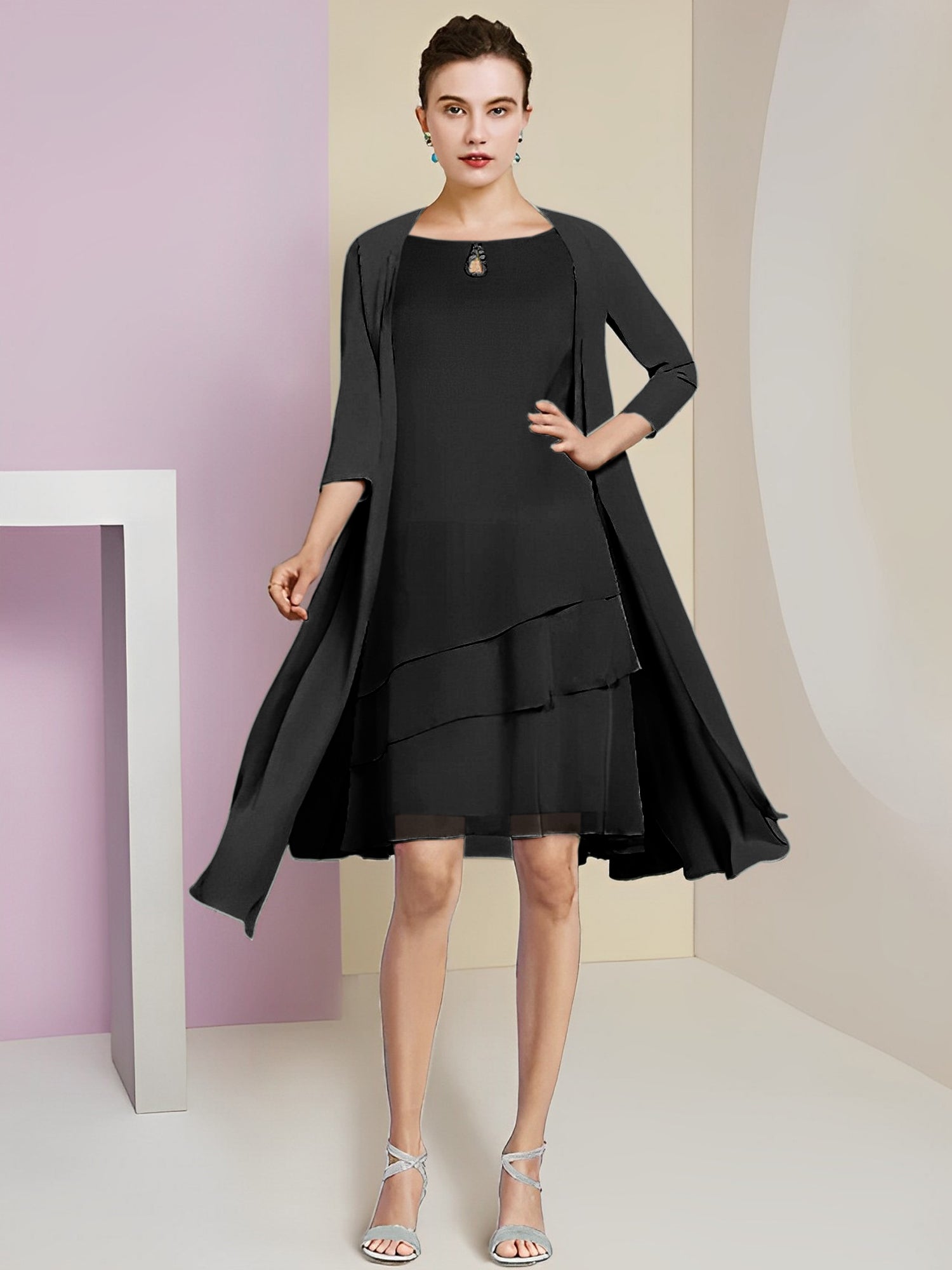 A-Linie/Princess-Linie Rundhals Knielang Kleider für die Brautmutter 