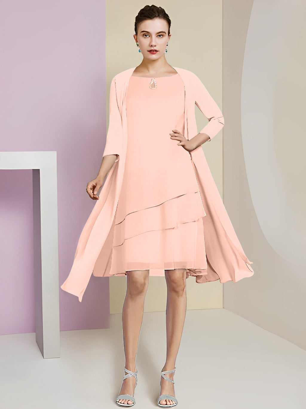 A-Linie/Princess-Linie Rundhals Knielang Kleider für die Brautmutter 