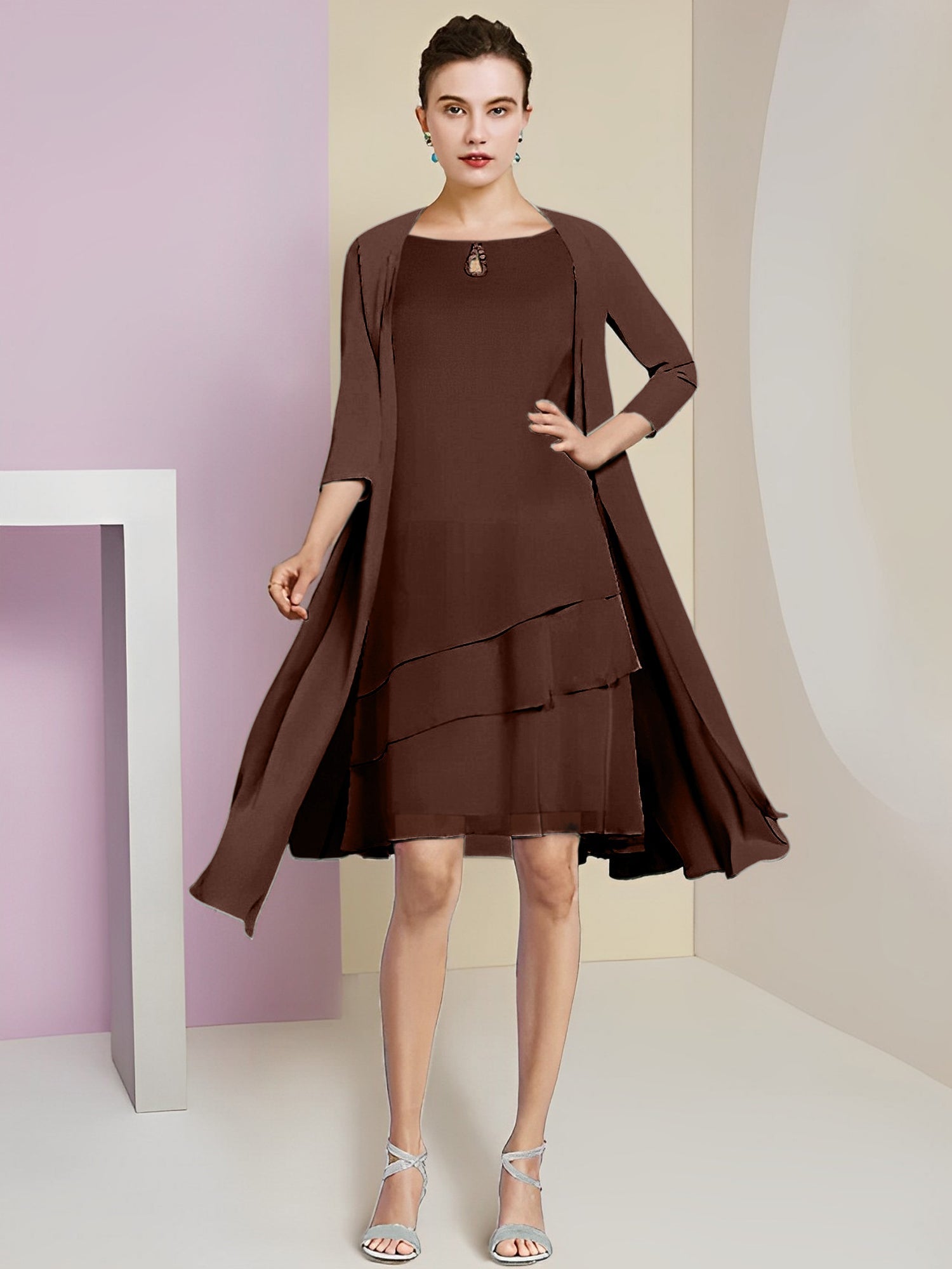 A-Linie/Princess-Linie Rundhals Knielang Kleider für die Brautmutter 