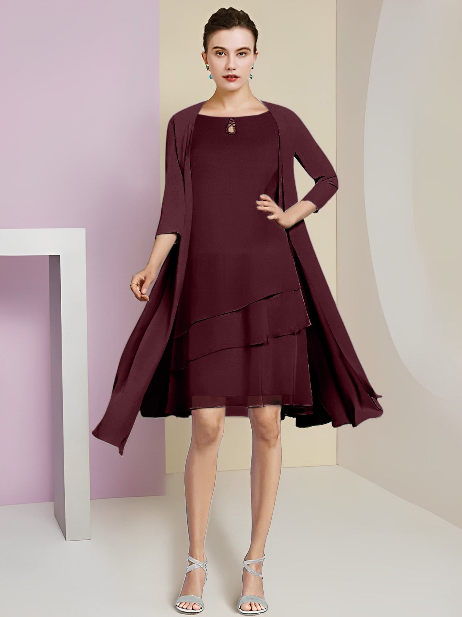 A-Linie/Princess-Linie Rundhals Knielang Kleider für die Brautmutter 